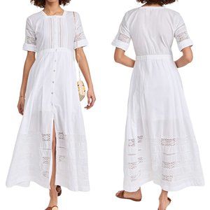 LoveShackFancy Edie Voile Lace Inset A- line Midi Maxi Dress in White Size S